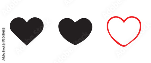 Different Heart Shapes Black Red Outline