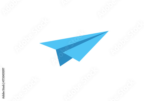 A lightblue paper airplane with detailed realistic shadows and reflections sits against a white background