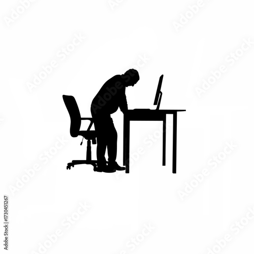 Silhouette of cloud engineer working overnight during system crash isolated on white background