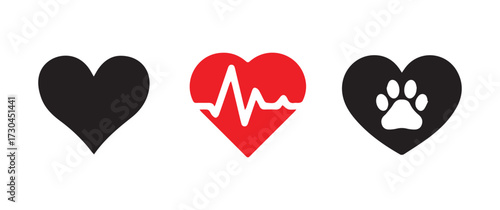 Minimalist Heart Icons Black Red Outline