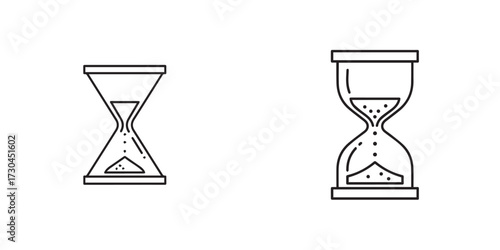 Set of Two Hourglass Line Art Icons on a White Background
