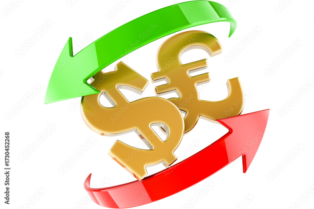 Obraz premium Dollar and Pound sterling, exchange concept, transparent background