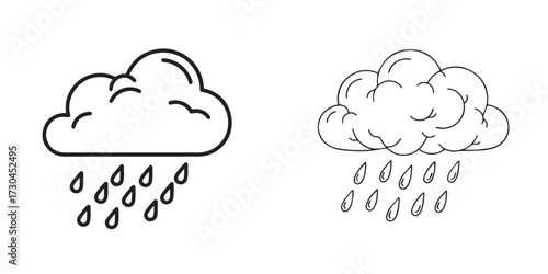 Simple Line Art Illustration of Raining Clouds