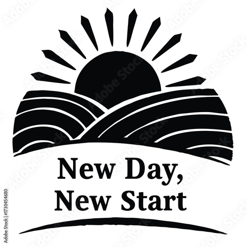 Illustration symbolizing a fresh beginning with sunrise over cultivated fields