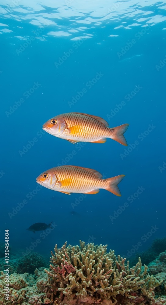 Naklejka premium Two Fish Swimming Over Coral Reef.