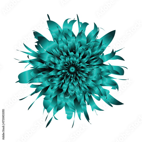 Beautiful 3d blue rose with many petals on a white background. flower vector image, exotic nature element, botanical flower close up. flat design vector illustration.