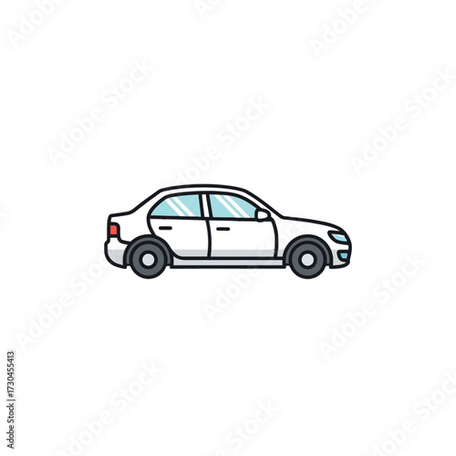 White sedan car side view illustration on a white background.