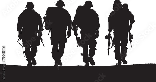 Determined Army Marching Together