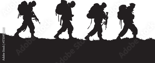 Determined Army Marching Together