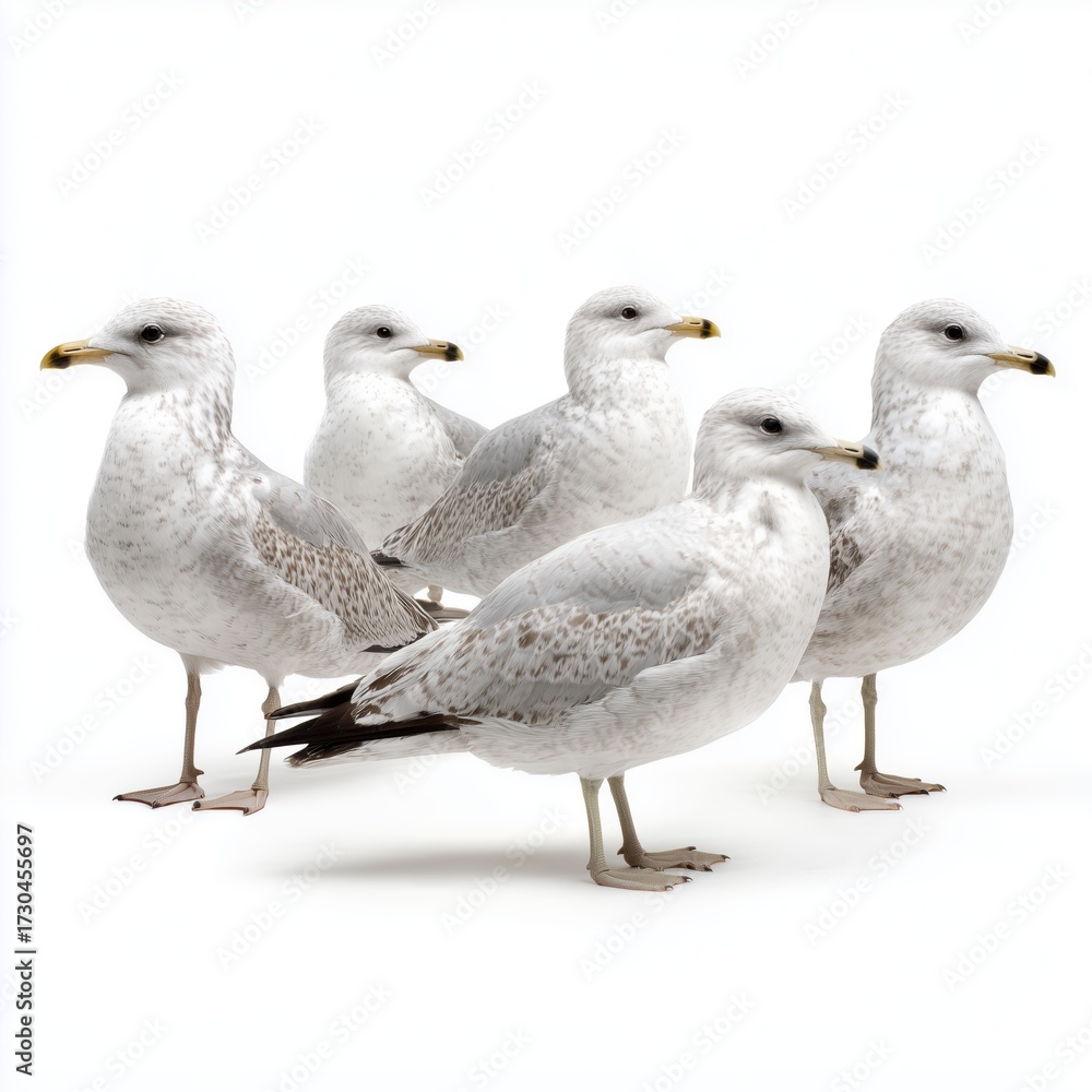 Fototapeta premium Group of seagulls isolated on white background cut out png