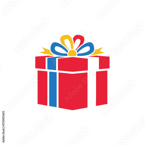 Festive red gift box with colorful ribbon bow perfect for celebrations and presents.