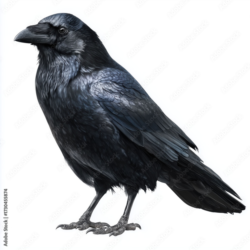Fototapeta premium Raven bird illustration isolated, white background cut out png