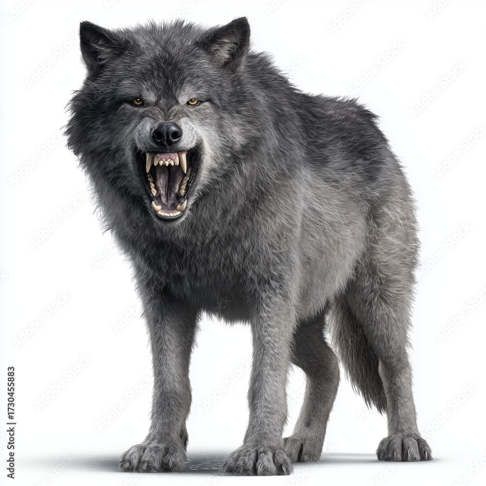 Fototapeta premium Angry wolf with bared teeth isolated on white background cut out png