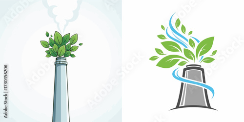 Green Industry Transformation with Factory Chimney and Nature Elements