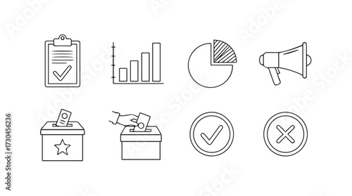 Hand drawn sketch icons set for voting elections and business concepts clean design elements vector