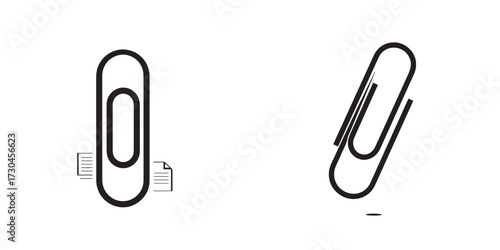 Black Outline Paper Clip Icons for Document Attachment and Office Organization
