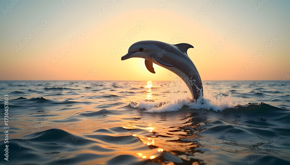 Fototapeta premium Majestic Dolphin Leaping at Sunset