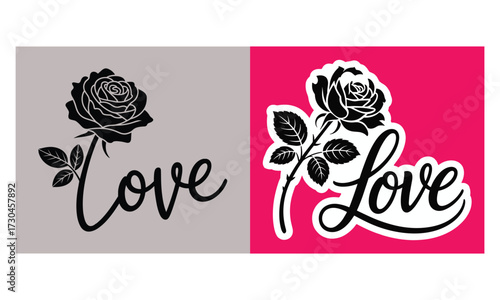 love rose and love text graphic on grey and pink backgrounds valentine concept  