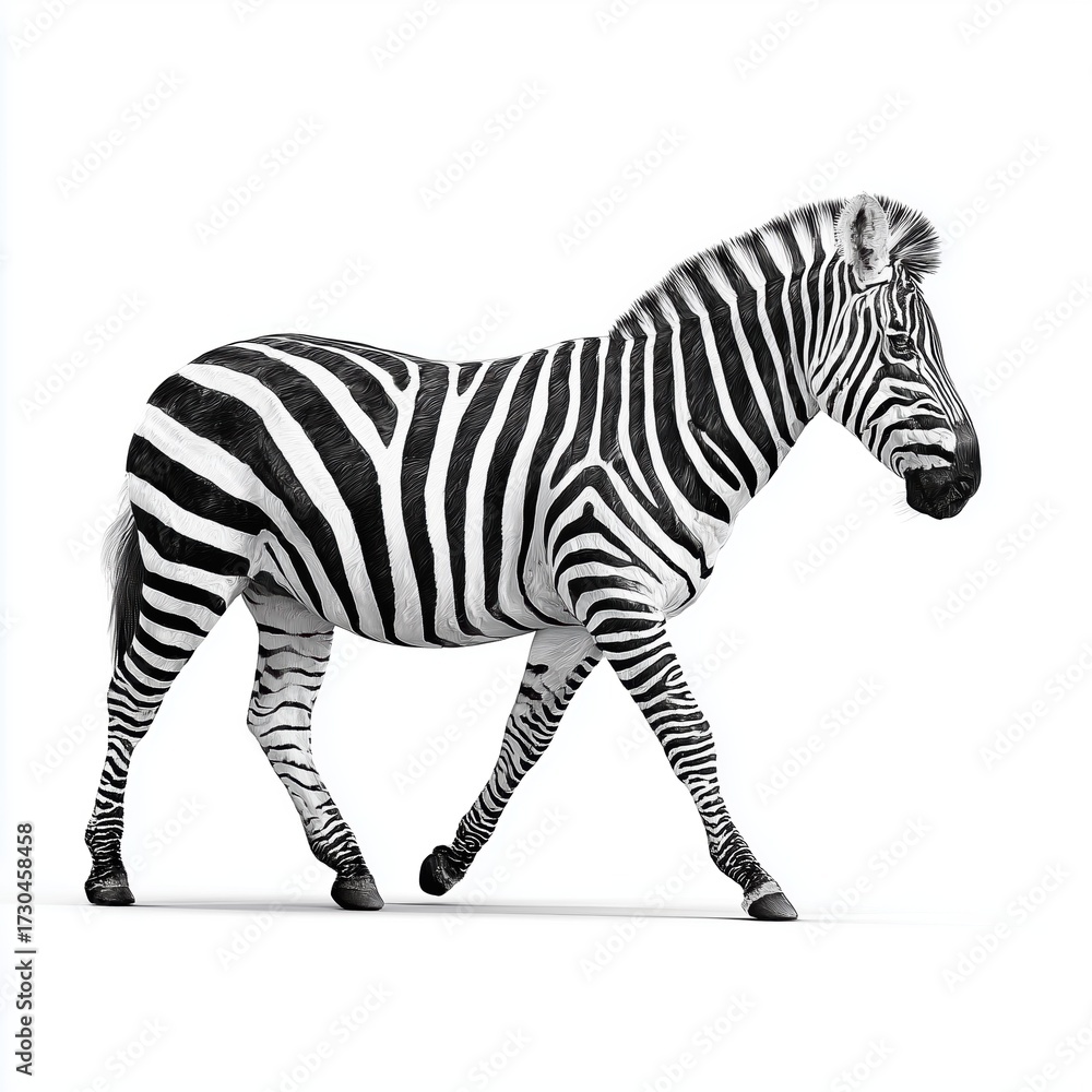 Fototapeta premium Zebra walking isolated, white background cut out png