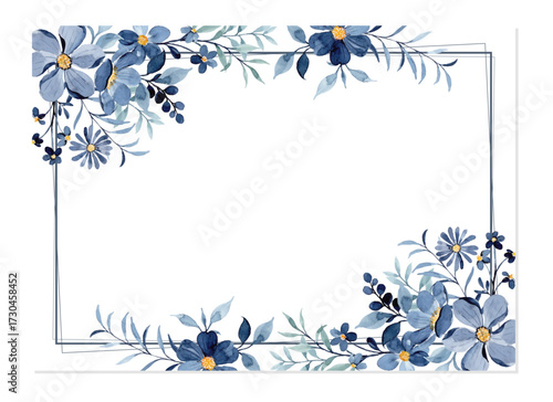 Watercolor blue indigo floral frame