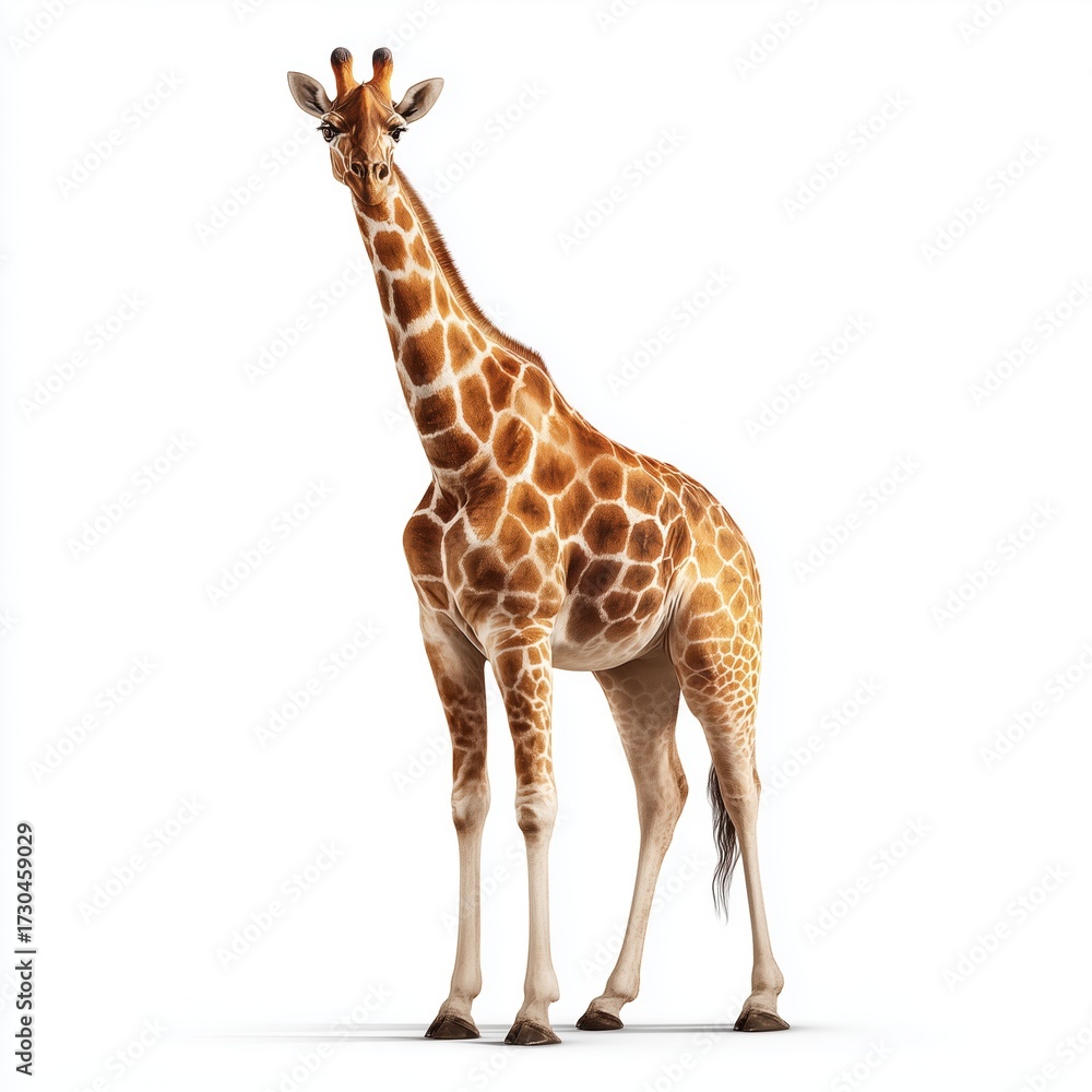 Naklejka premium Giraffe standing tall, isolated on white background cut out png