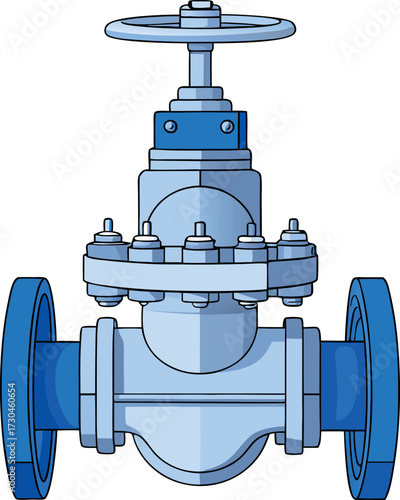 Vector line drawing of a gate valve connected to flanged pipes.