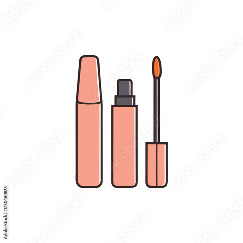 Minimalist flat vector illustration of lipstick tubes and applicator for beauty branding