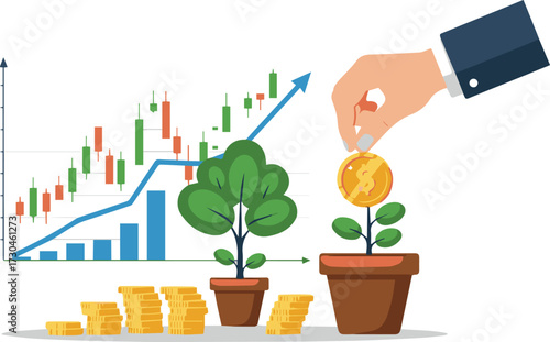 Growing wealth with smart investments shows financial success and positive returns, making money work for you with strategic financial planning