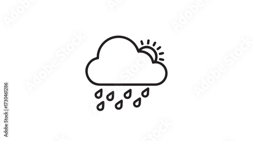 Sunny weather forecast icon with cloud and rain drops symbol vector