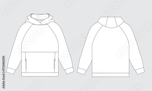 Hoodie technical drawing vector illustration template front and back