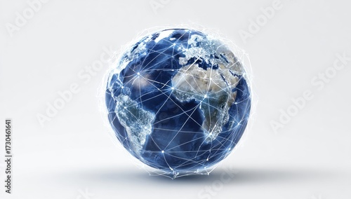 Digital network globe with glowing connections on white background