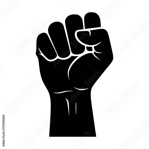 Vector art of black fist raised in protest, symbol of power, resistance, and solidarity