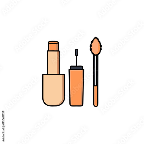Stylish flat vector illustration of essential makeup products for a flawless look