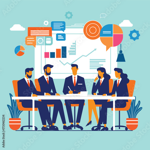 Office executives presenting strategy and marketing ideas during meeting.