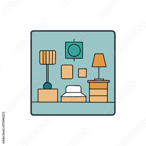 Cozy bedroom interior flat vector collection scalable illustration icon set