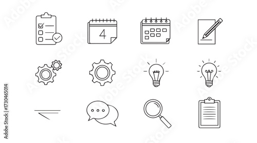 Doodle icons set for business planning productivity strategy and creativity concepts vector