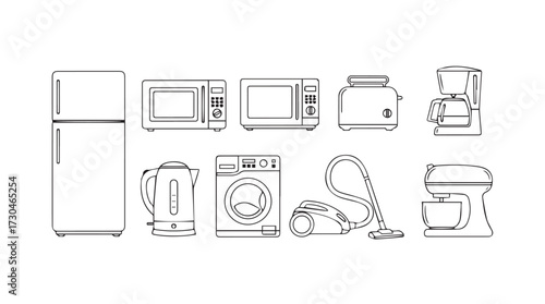 Collection of hand drawn sketch style kitchen appliances and home electronics for design needs vector