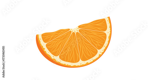 A bright and juicy segment of a fresh orange fruit showing its texture and rind.