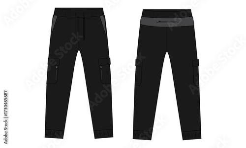 Sweatpants technical drawing vector illustration black color template front and back