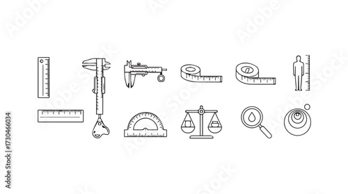 Collection of measuring tools and scientific instruments representing precision and measurement accuracy vector