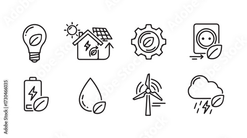 Set of eco friendly icons for sustainable energy and green technology solutions vector