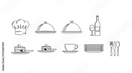 Collection of culinary icons representing food service restaurant dining and gastronomy elements vector