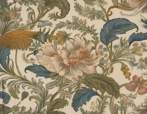 vintage french toile floral wallpaper pattern