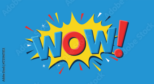 Bold and bright graphic art with the word wow in capital letters.