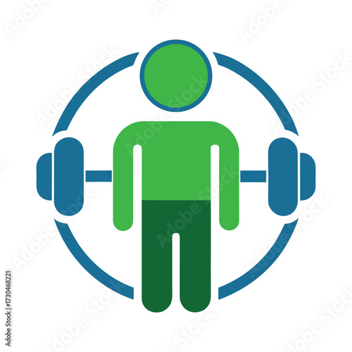 Abstract geometric human figure centered within a circle featuring dumbbells for fitness and strength training representing health and wellness concepts vector