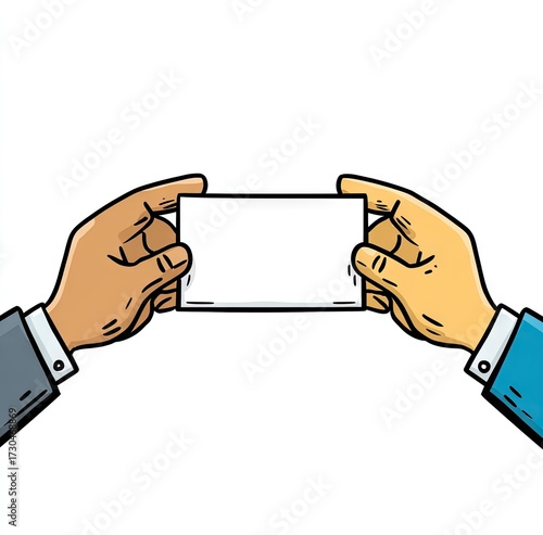 Hands holding blank card for business presentation or promotion concept