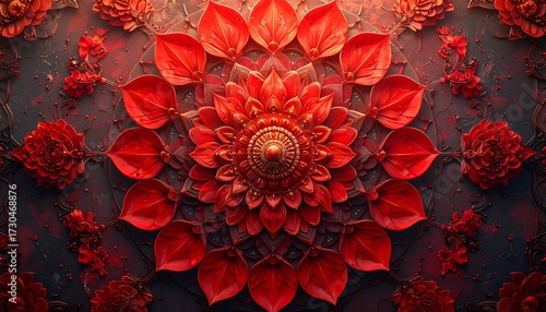 Ornate red floral mandala design