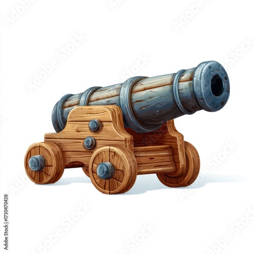 Illustration of a vintage cannon on a wooden carriage isolated on white