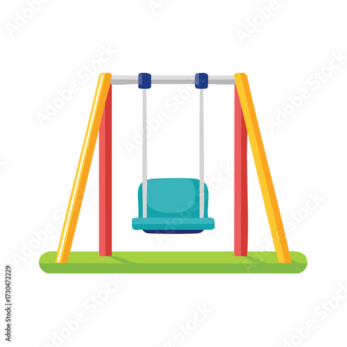 Vector illustration of a rustic wooden garden swing with a canopy, set among green bushes and isolated on a white background for leisure concepts