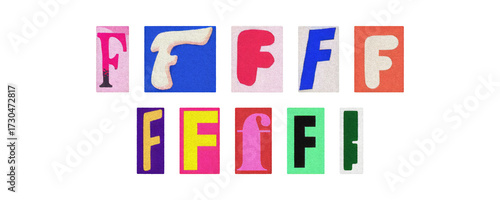 Vintage and modern letter F tiles, magazine collage, transparent PNG
